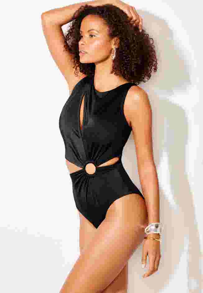 Shimmer High Neck Cut Out Ring One Piece Swimsuit image number 2