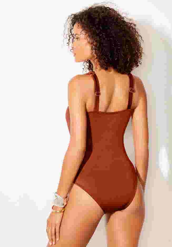 Shimmer High Neck Cut Out Ring One Piece Swimsuit image number 1