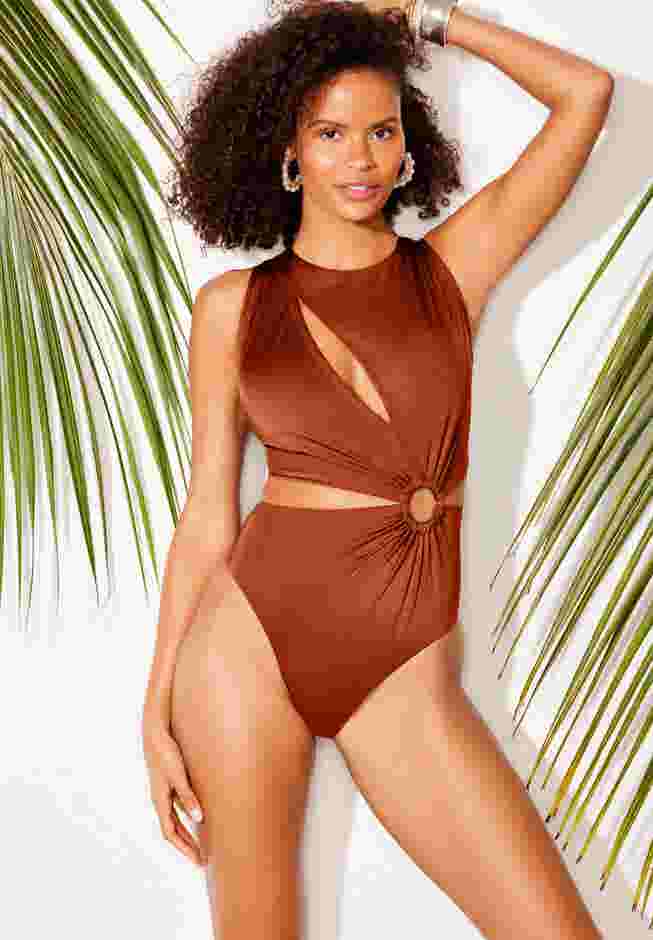 Shimmer High Neck Cut Out Ring One Piece Swimsuit image number 3