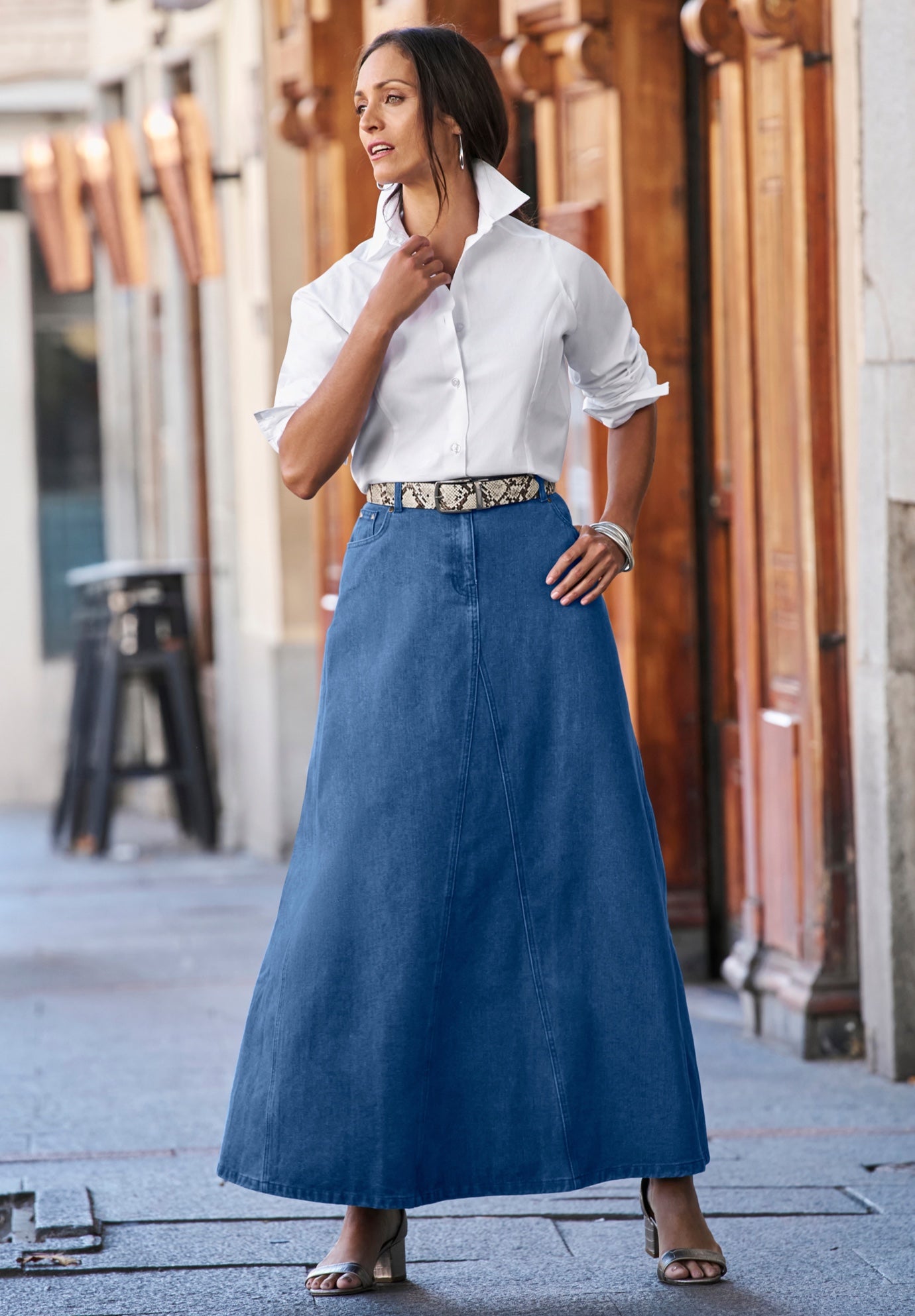 Denim Inset Maxi Skirt image number 0