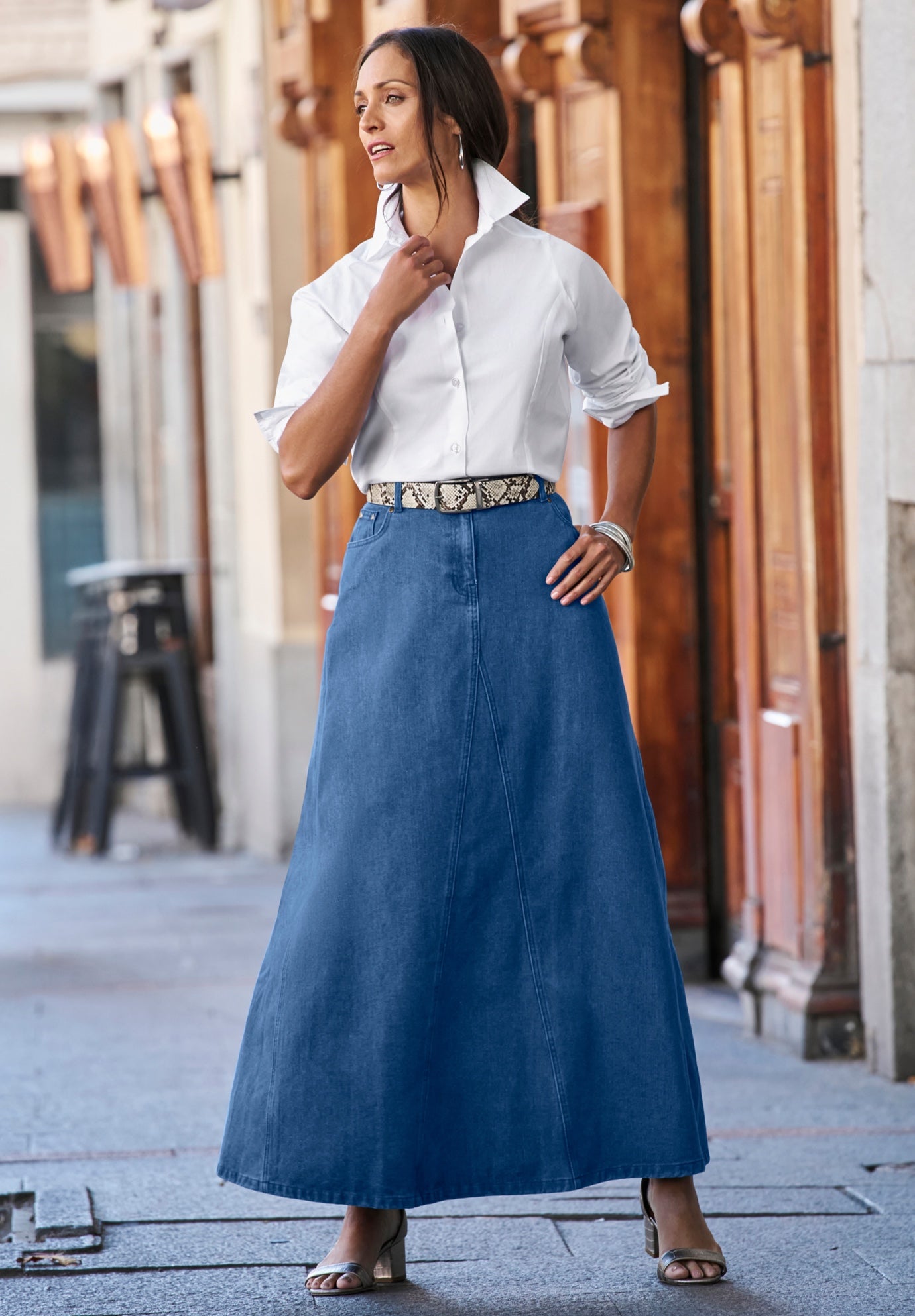 Denim Inset Maxi Skirt image number 1