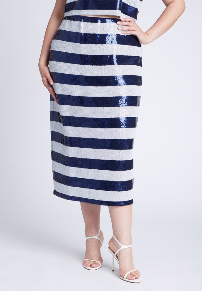 Sequin Striped Midi Skirt image number 1