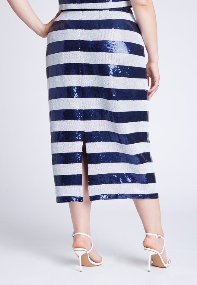 Sequin Striped Midi Skirt image number 2