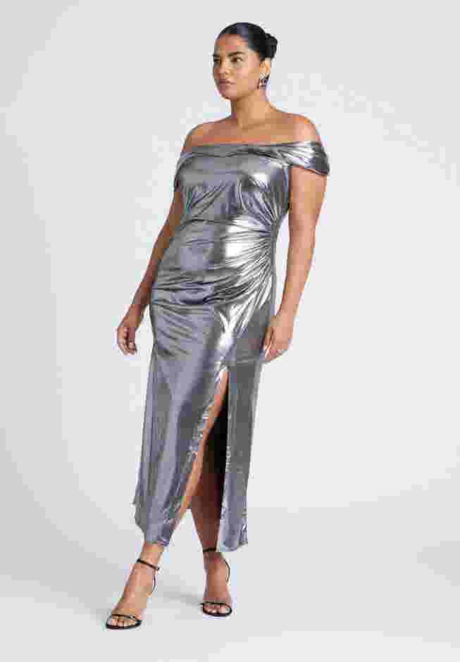 Twist Neck Lame Maxi Dress image number 1