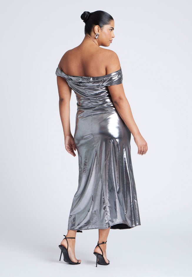 Twist Neck Lame Maxi Dress image number 2