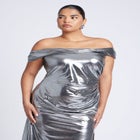 Twist Neck Lame Maxi Dress image number null