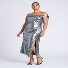 Twist Neck Lame Maxi Dress image number null