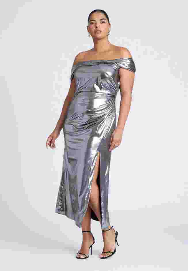 Twist Neck Lame Maxi Dress image number 4