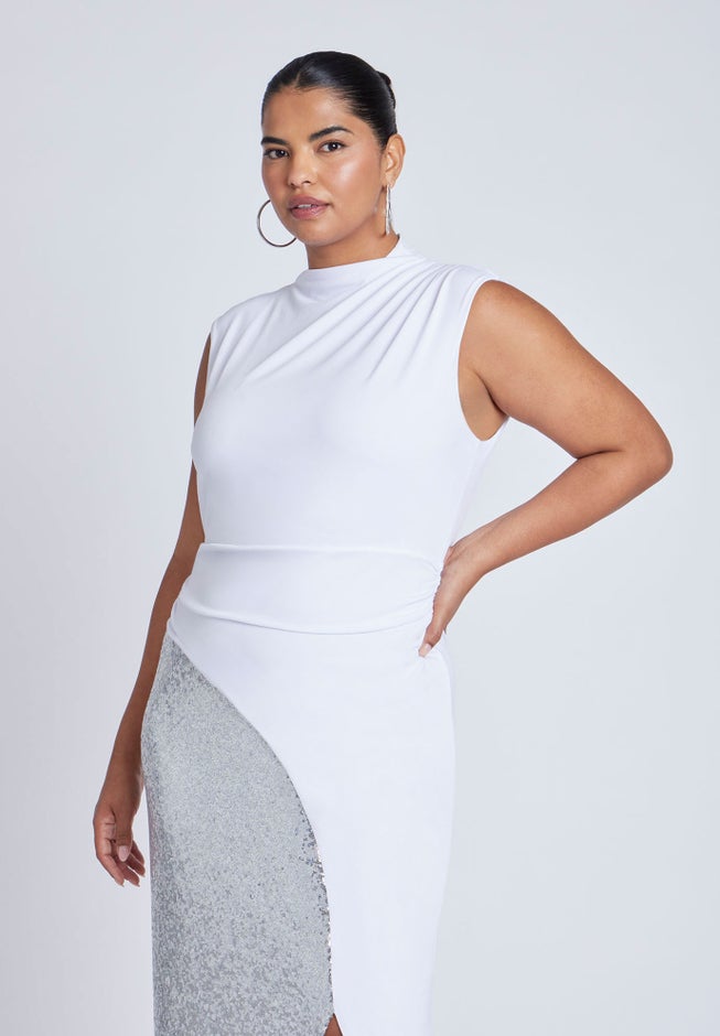 Funnel Neck Knit Dress With Sequin | Dia & Co Funnel Neck Knit Dress With Sequin | Dia & Co