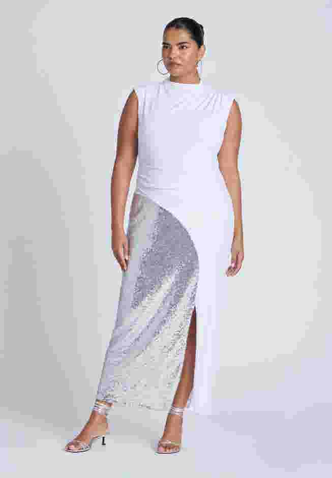 Funnel Neck Knit Dress With Sequin image number 0