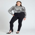 Metallic Button Up Top With Shoulder Pad image number null