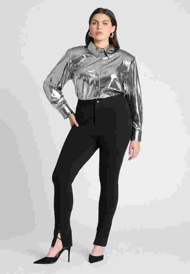 Metallic Button Up Top With Shoulder Pad image number 2