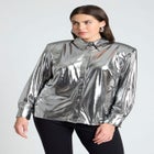 Metallic Button Up Top With Shoulder Pad image number null