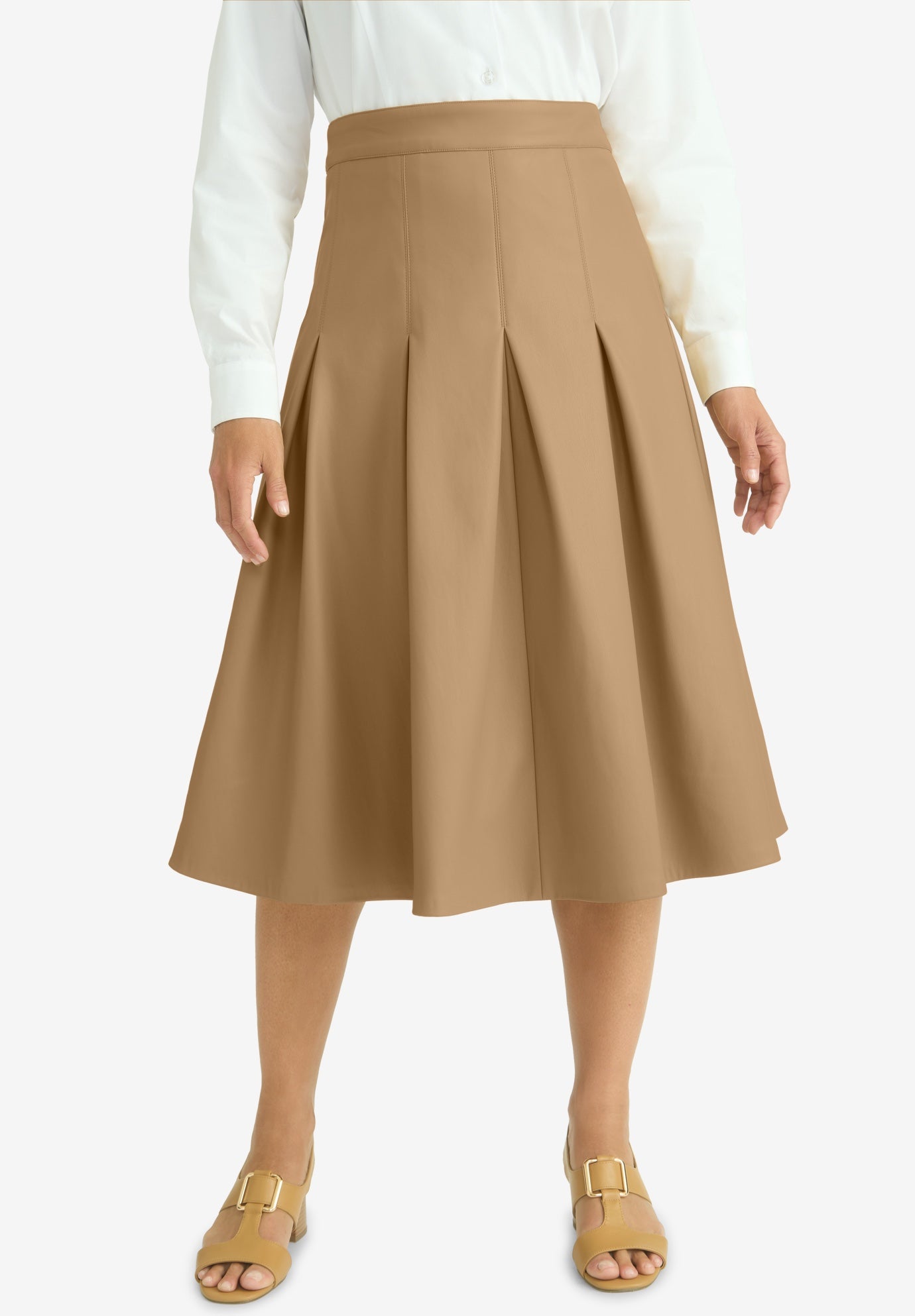 Faux Leather Pleated Midi Skirt image number 0