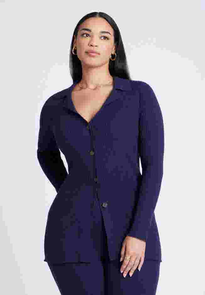  Button Front Long Ribbed Cardigan image number 0