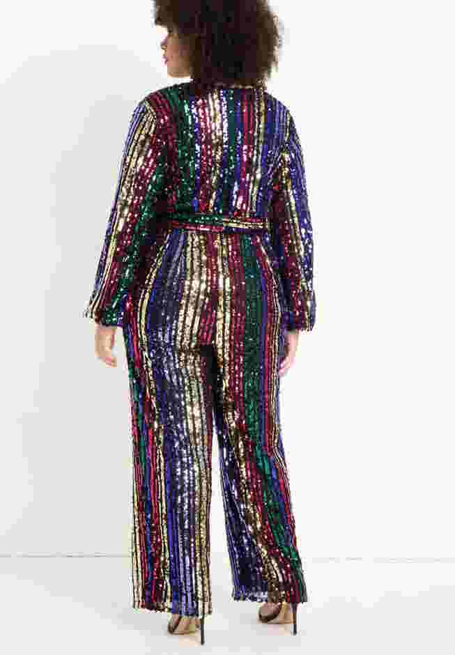 Multicolor Stripe Sequin Jumpsuit image number 6