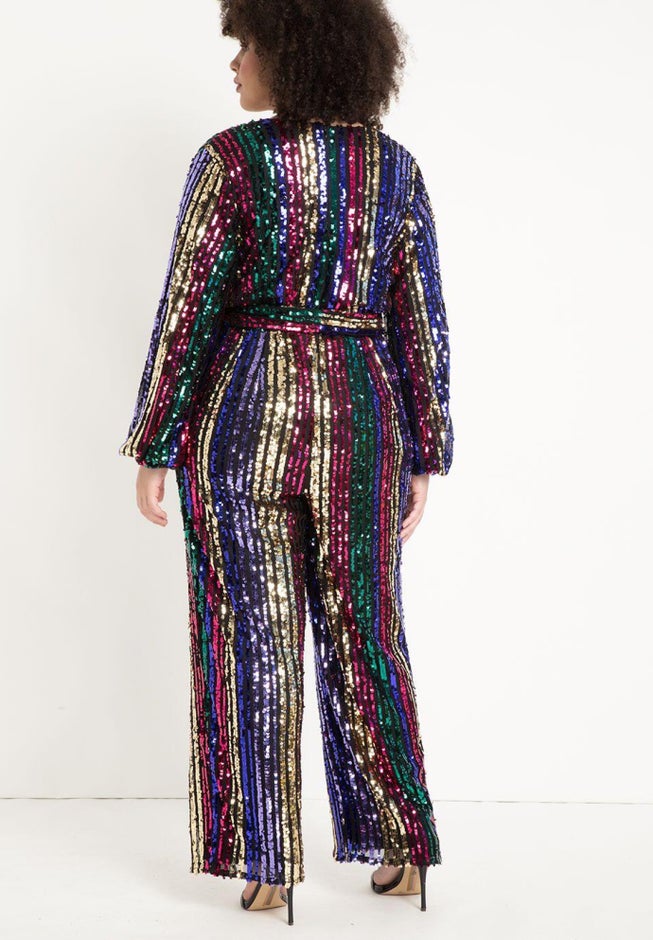 Multicolor Stripe Sequin Jumpsuit image number 6