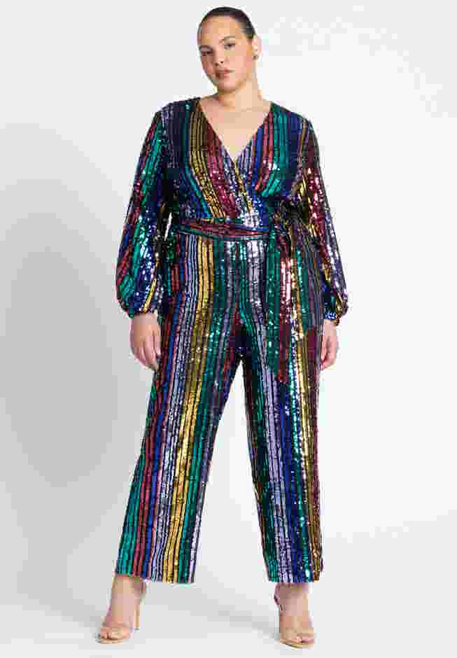 Multicolor Stripe Sequin Jumpsuit image number 2