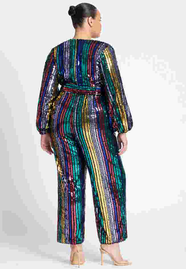 Multicolor Stripe Sequin Jumpsuit image number 3