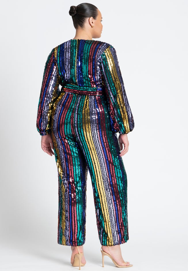 Multicolor Stripe Sequin Jumpsuit image number 3