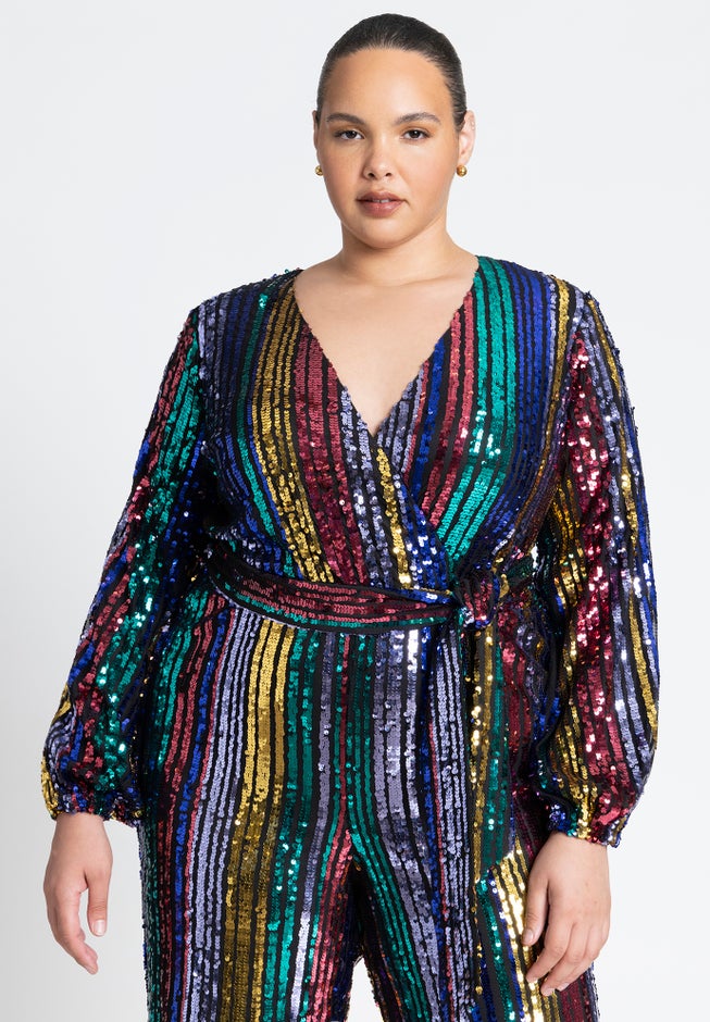 Multicolor Stripe Sequin Jumpsuit image number 4