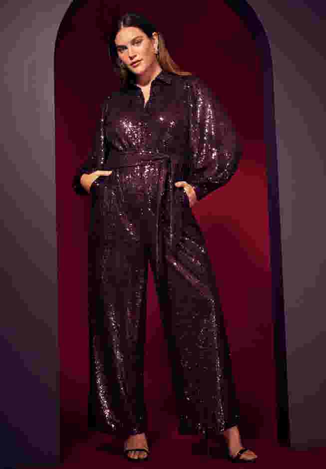 Sequin Jumpsuit With Collar image number 0