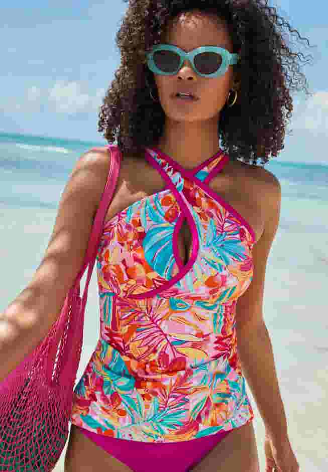 Crisscross High Neck Tankini Top image number 0