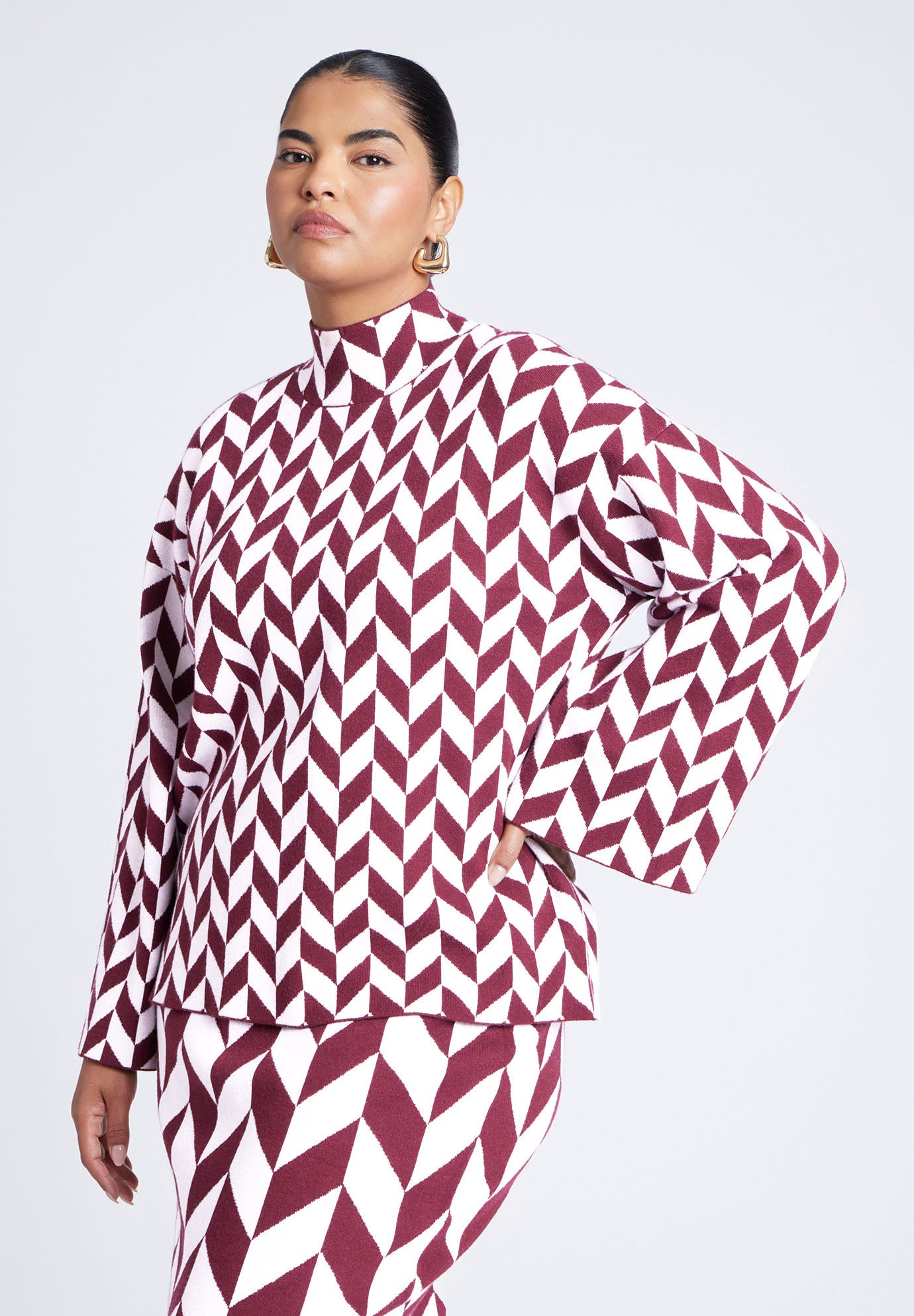 Mock Neck Intarsia Sweater image number 2