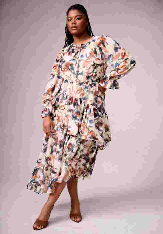 Tiered Pleated Midi Dress image number 0