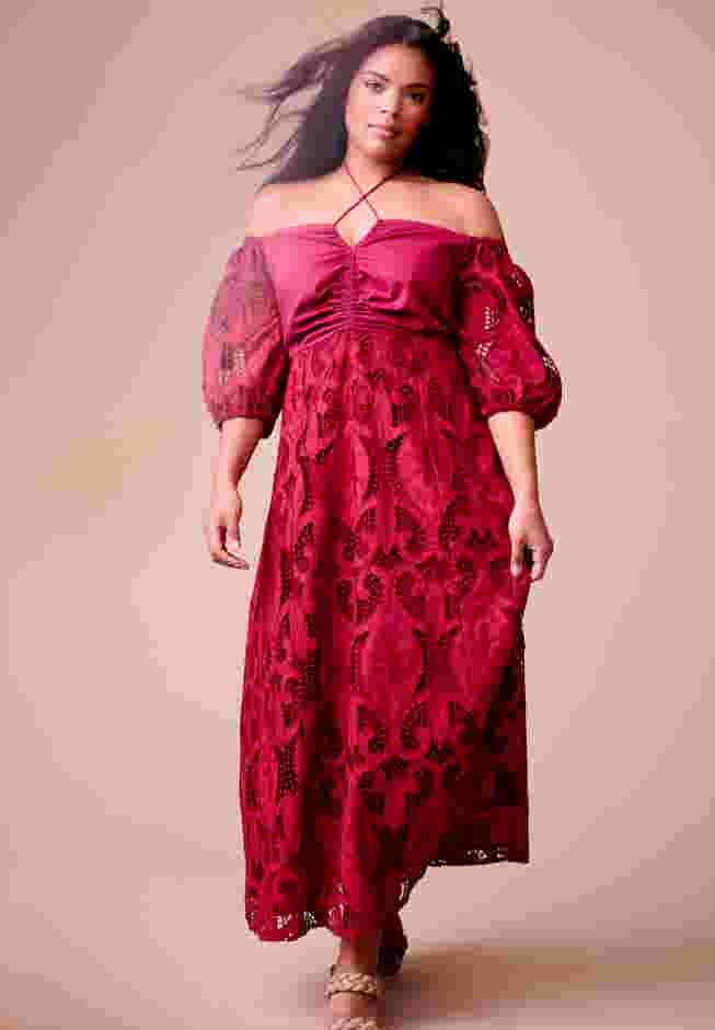 Eyelet Puff Sleeve Peasant Dress image number 0