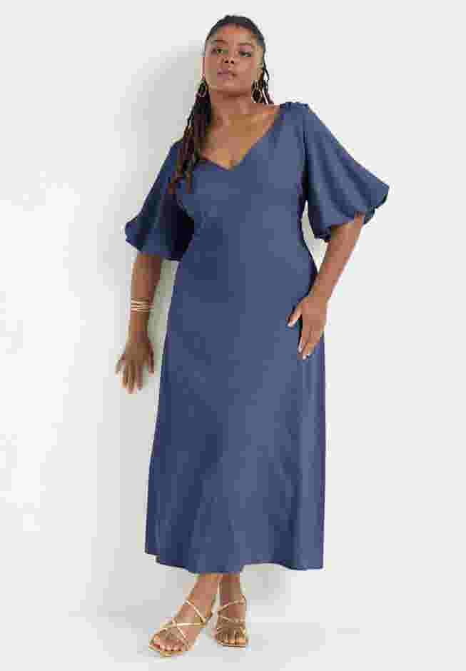 Puff-Sleeve Babydoll Maxi Dress image number 0