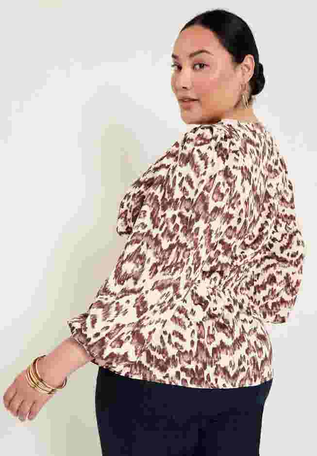 Puff-Sleeve Peplum Blouse image number 1