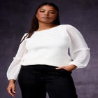 Puff-Sleeve Smocked Blouse image number null