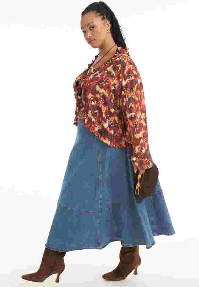 Fit-And-Flare Denim Midi Skirt image number 2