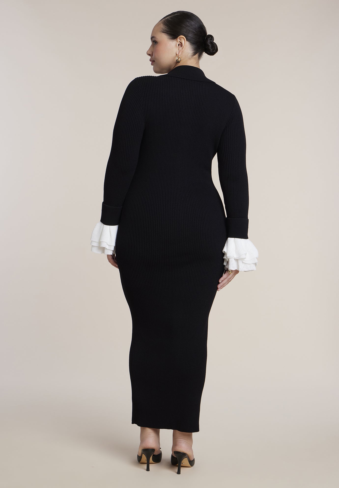 Ruffle Sleeve Sweater Midi Dress image number 1