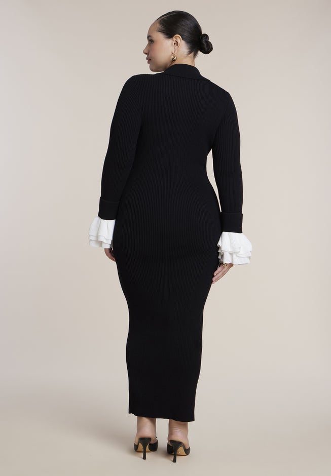 Ruffle Sleeve Sweater Midi Dress image number 1