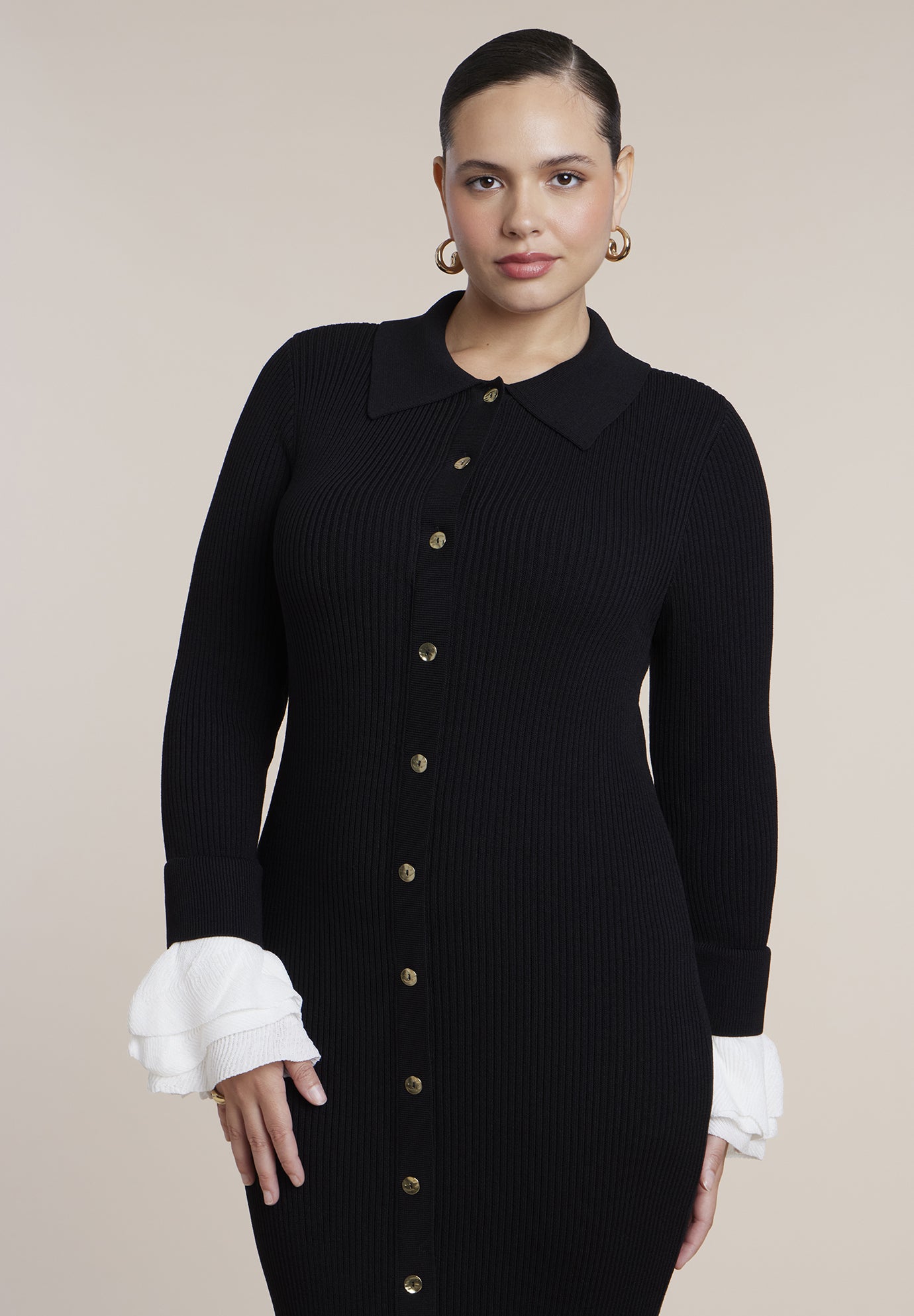 Ruffle Sleeve Sweater Midi Dress image number 2
