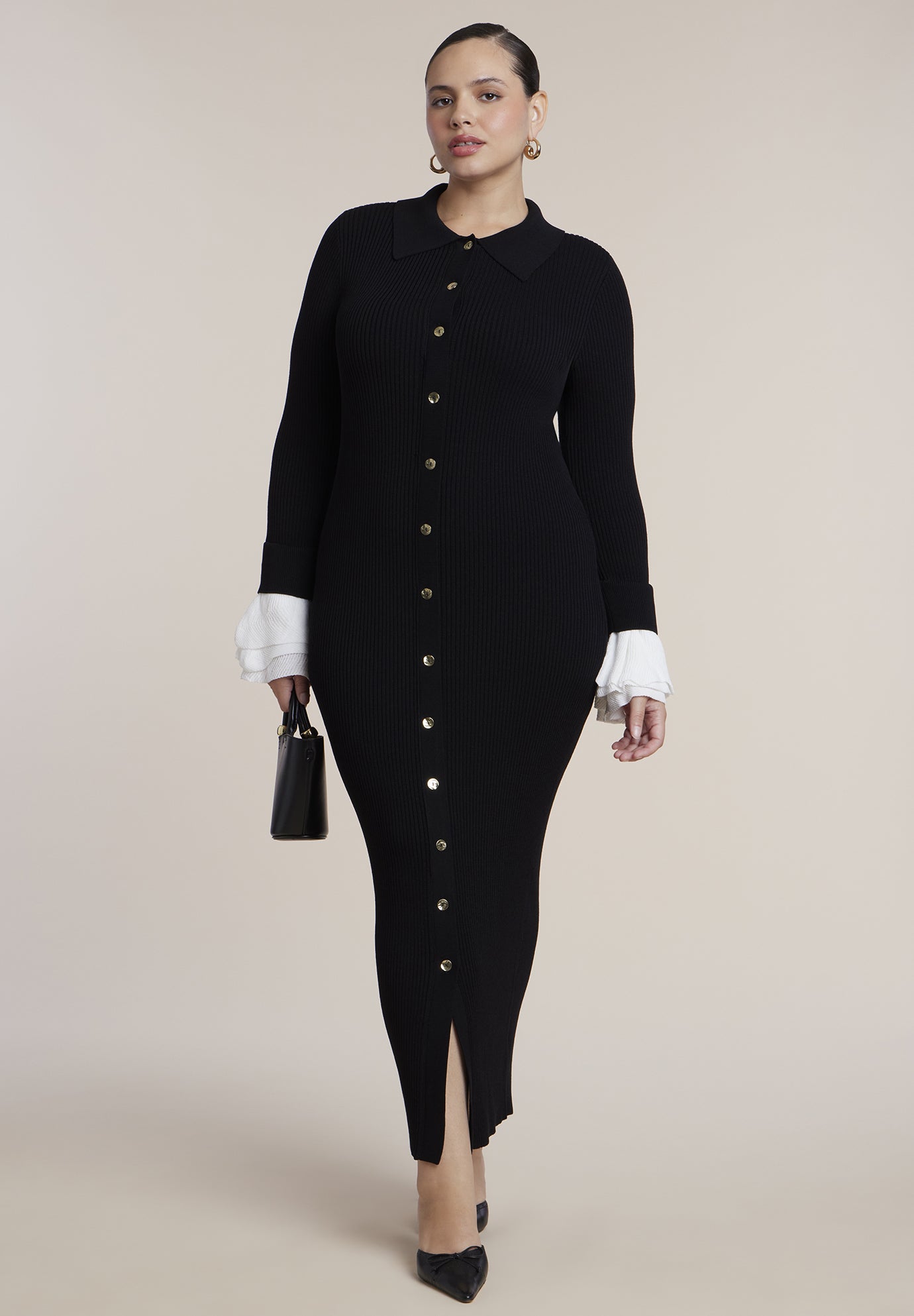 Ruffle Sleeve Sweater Midi Dress image number 0