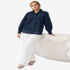 Eyelet Button Front Shirt With Blouson Sleeves image number null