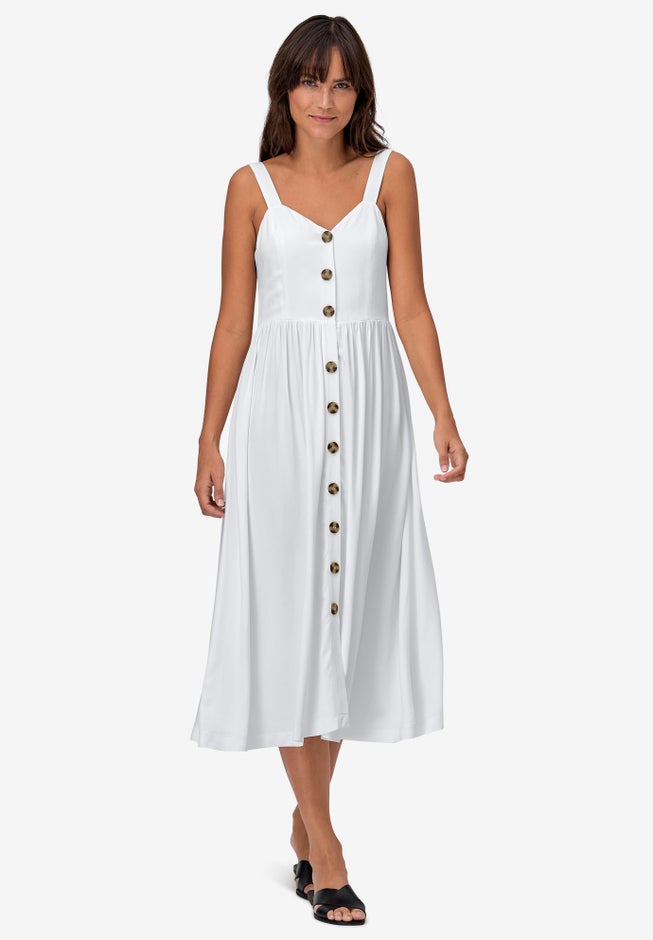 Button-Front A-Line Midi Dress image number null
