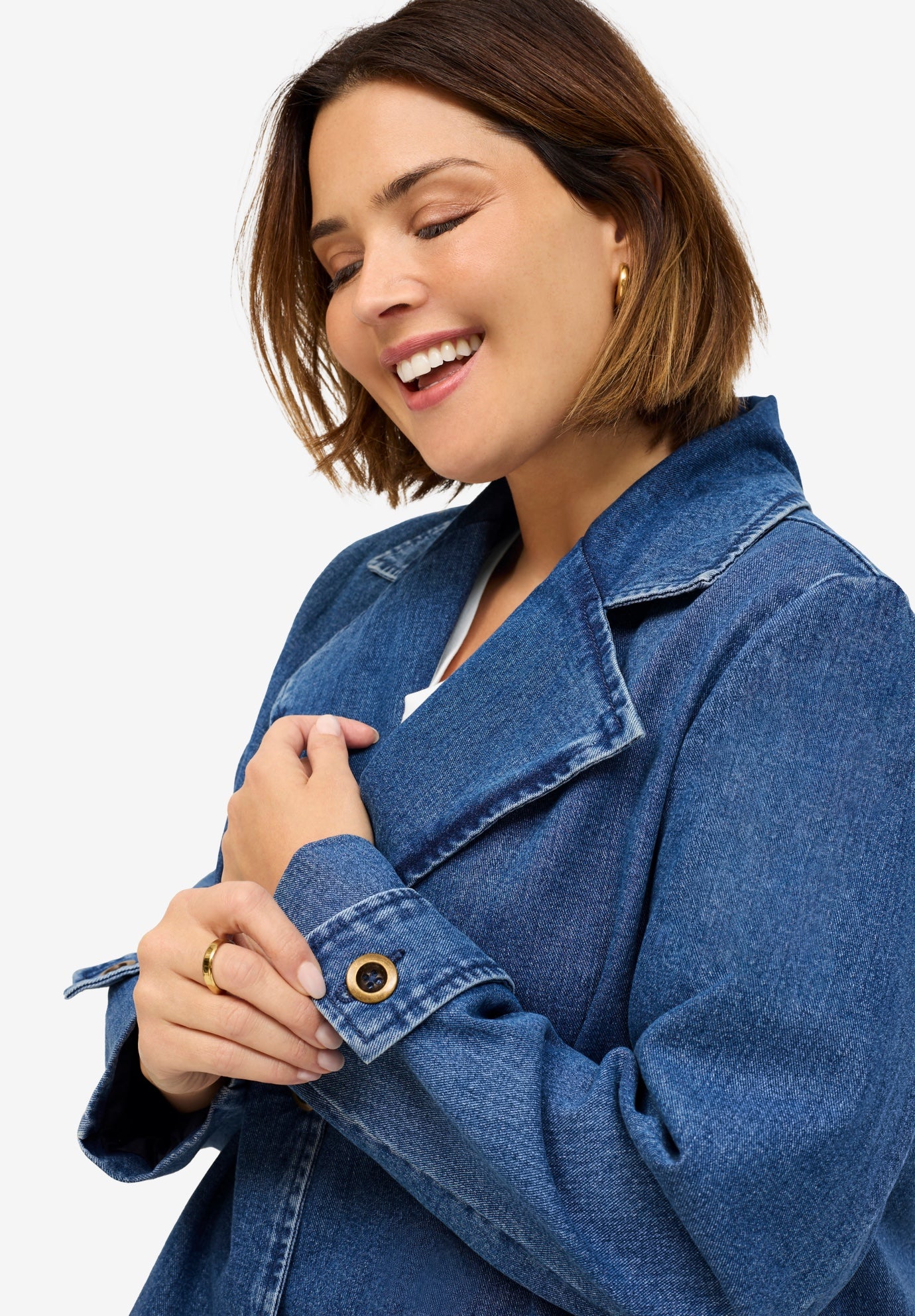 Button Front Denim A-line Jacket image number 2