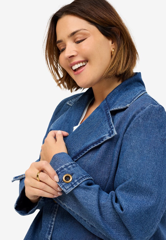 Button Front Denim A-line Jacket image number 2