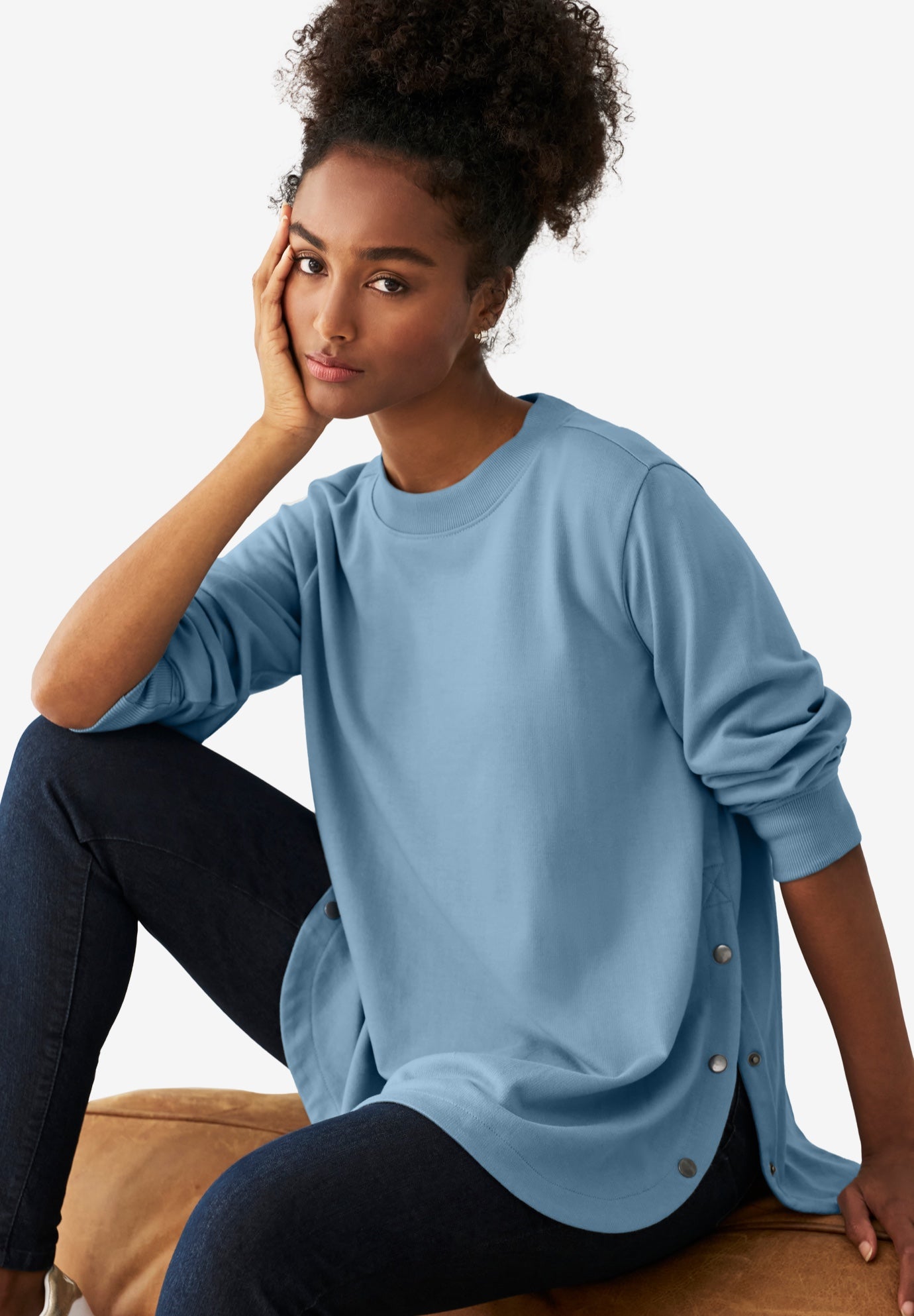 Curved Hem Sweatshirt Tunic With Side Snaps image number 2