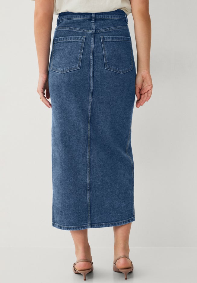 High-Waist 5 Pocket Stretch Denim Maxi Skirt image number 1