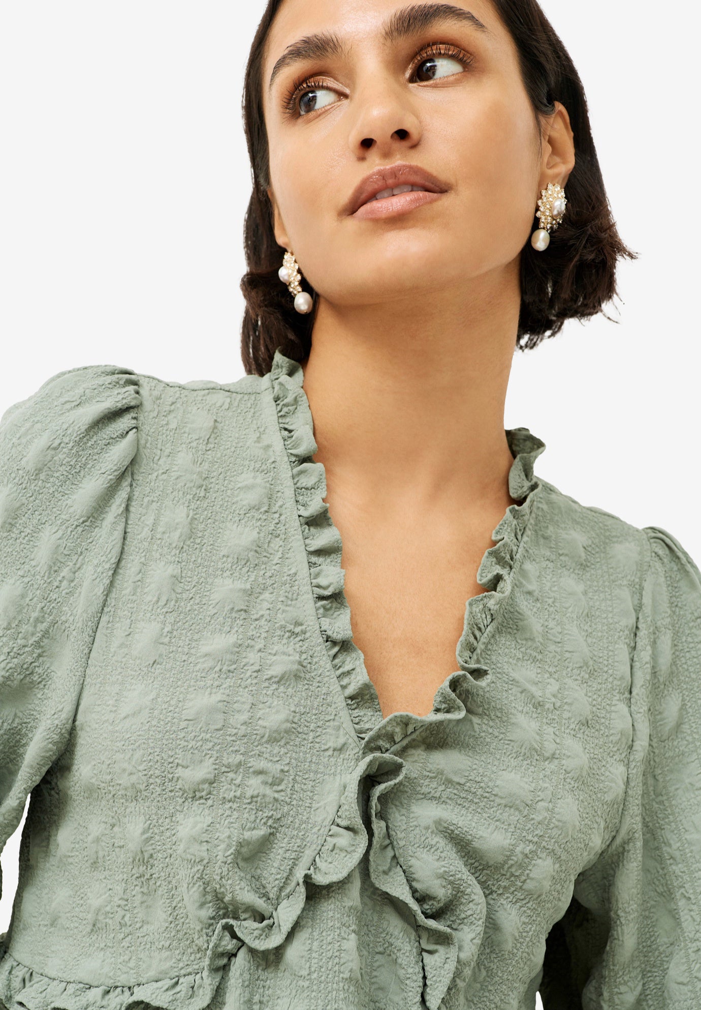 Ruffle Trim V-Neck Babydoll Blouse image number 2