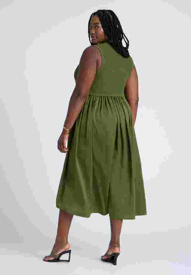 Sleevless Mockneck Twofer Midi Dress image number 1