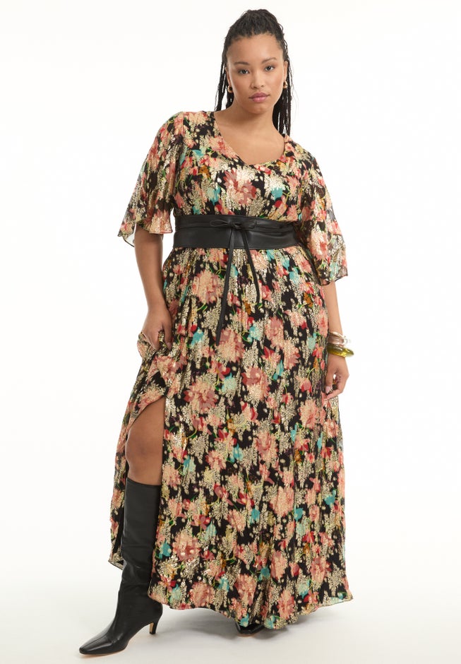 Metallic Printed Maxi Dress image number null