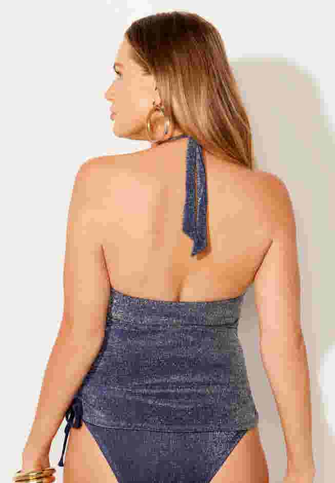 Adjustable Sparkle Halter Tankini Top image number 1