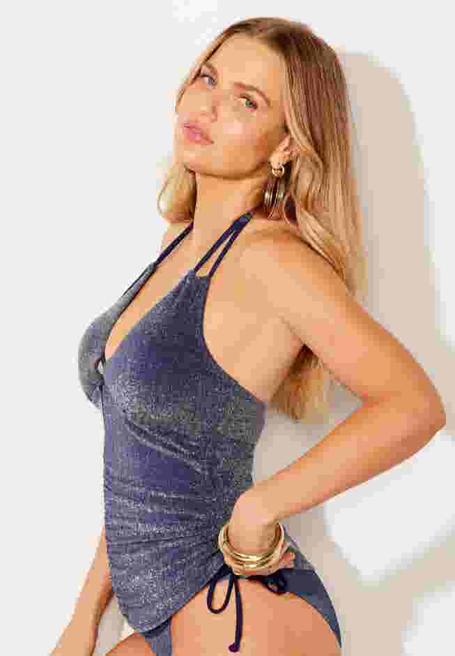 Adjustable Sparkle Halter Tankini Top image number 2