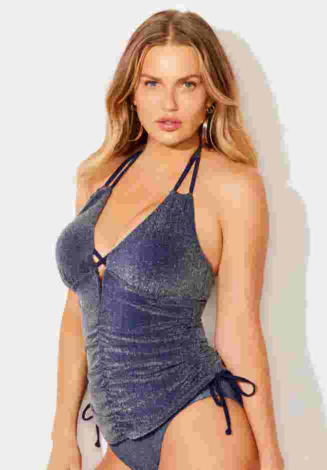 Adjustable Sparkle Halter Tankini Top image number 3